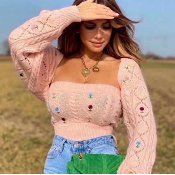 Zara Pink Cardigan and Sweater Set with Floral Embroidery - Picture 4 of 4